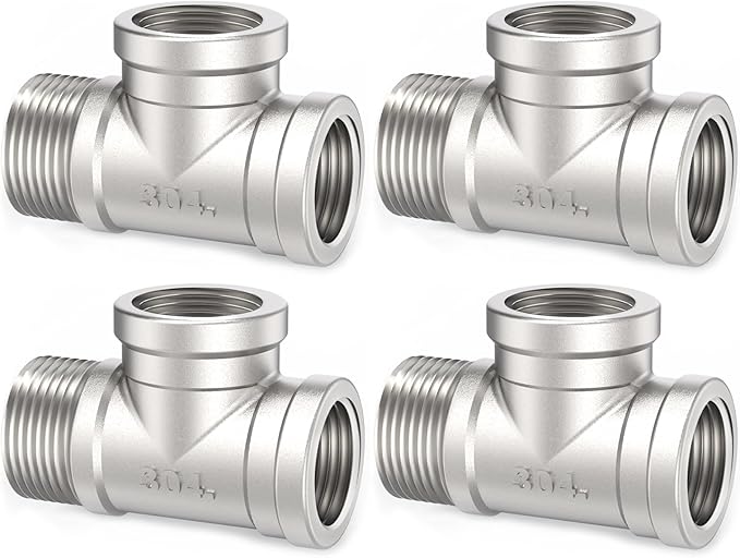 ChillWaves 304 Stainless Steel Pipe Fitting, Male Run Tee 1/4" NPT Female x 1/4" NPT Female x 1/4" NPT Male Thread Adapter(4-PACK)