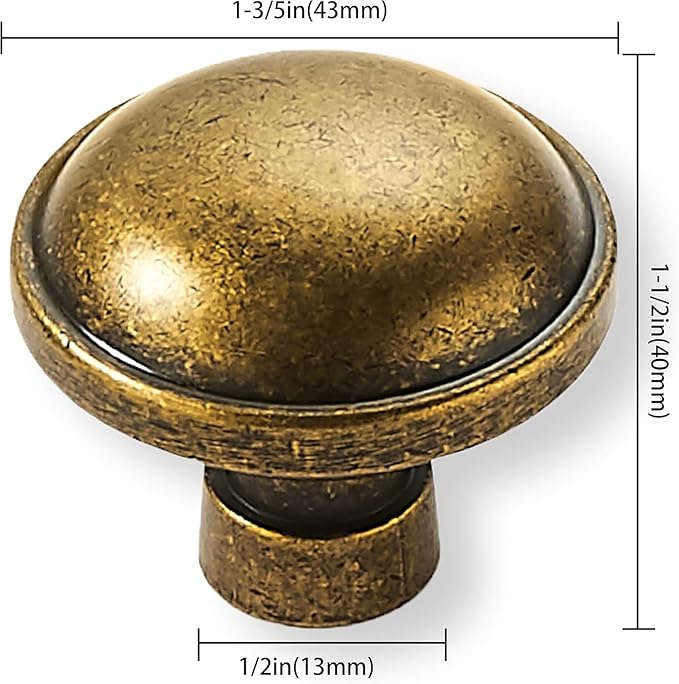 Khtumeware 2 Pack Vintage Antique Brass Large Cabinet Knobs 1-3/4 Inch(44mm) Heavy Duty Zinc Knobs Kitchen Drawer Pulls Door Dresser Drawer Handles