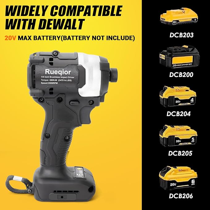 Cordless Impact Driver 1/4 inch for DeWalt 20v Battery, Brushless Driver 220Ft-lbs(300N.m), 3-Speed Lightweight Power Impact Drivers with LED Light(Tool Only)