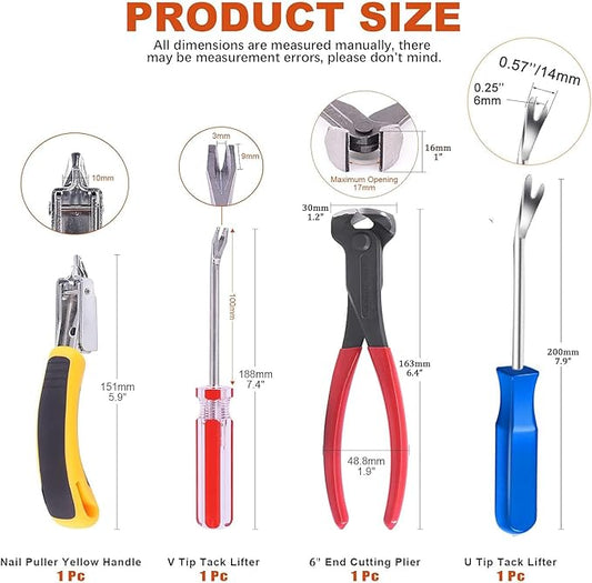 4Pcs Upholstery Staple Remover Nail Puller Nail Remover Tool Set with End Cutting Pliers Tack Puller Staple Puller Tool for Carpet Furniture Wooden Photo Frame Floor,Zipper Package