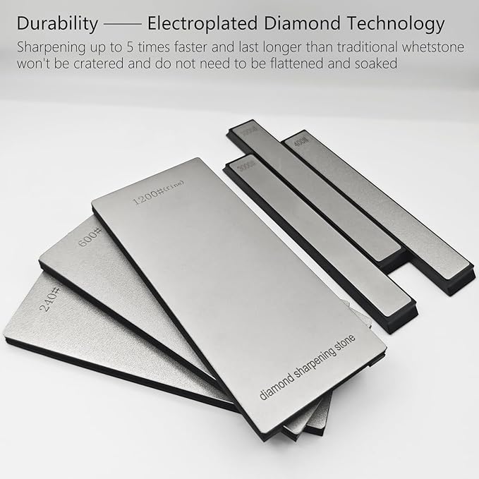 Diamond Sharpening Stone Set, Coarse/Medium/Extra Fine, 240/400 /600/1000 /1200/3000 Grit Knife Sharpener, 2 Sizes Whetstone Tool with Non-Slip Base, Diamond Plate Honing Stone, Hone Sharpener