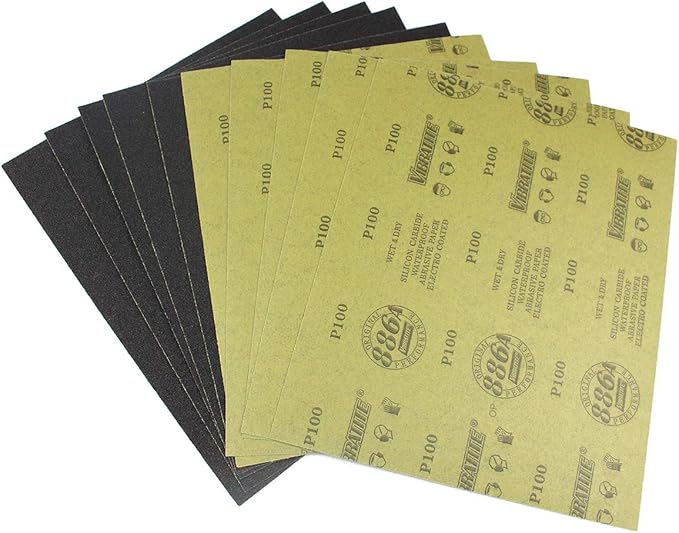 MAXAMN 100 Grit Sandpaper, Wet Dry Sandpaper Sheets 9 x 11 Inches, Silicon Carbide Abrasive Sand Paper for Wood Furniture Finishing, Metal Sanding, Automotive Polishing, DIY Projects, 10 Sheets