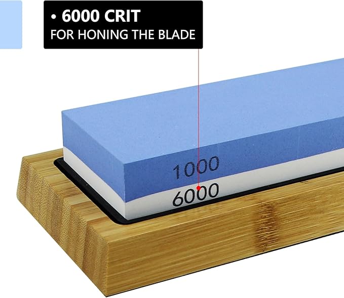 Sharpening Stone Whetstone Waterstone 2 Side Grit 1000/6000 Kitchen Knife Sharpener Fast Sharpening NonSlip Bamboo Base