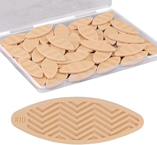50 Pack PVC Plastic Biscuit Joiner Tool #10, Wood Color Joiner Biscuits for Connecting PVC Decorative Panels, Woodworking, Biscuit Connector for Furniture Frames, Door Frames, Countertop Joiner