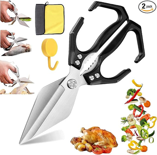 Multifunctional Heavy-Duty Kitchen Shears, Heavy Duty Kitchen Scissors with Ergonomic Handle,High-Carbon Steel Japanese Scissors for Chicken,Meat,Seafood,Bone Cutting (1*Black)