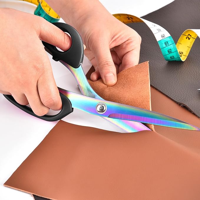 8" Fabric Scissors, All Purpose Heavy Duty and Sharp, Professional Sewing Scissors for Cutting Clothes, Leather, Paper. Titanium Coating Tailor Shears for Dressmaker, Home, Office.