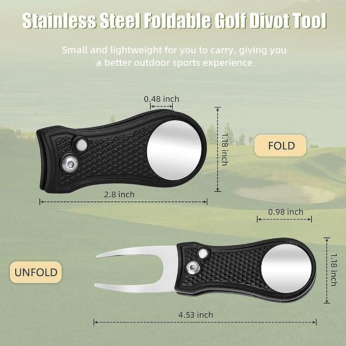 Mile High Life Golf Divot Repair Tool, All Metal Foldable Divot Tool with Pop-up Button & Magnetic Ball Marker