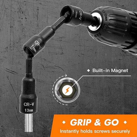 12-Piece Magnetic Nut Driver Set - Premium Impact Power Hex Nut Driver Drill Bit Master Kit, SAE & Metric, 1/4-Inch Quick-Change