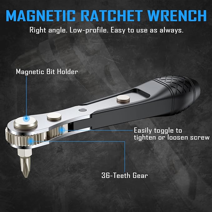 30in1 S2 Steel Mini Ratchet Wrench Screwdriver Bit Set with Universal Sockets, 36-Teeth Gear, Magnetic Bit Holder, 90 Degree Drive Handle