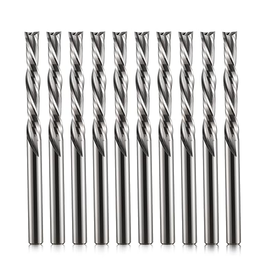 Downcut Spiral Router Bits 1/8 inch Shank, 1/8 inch Cutting Diameter ，7/8 inch Cutting Length,Solid Carbide CNC Router Bits End Mill for Wood Cut, Carving 10 Pack