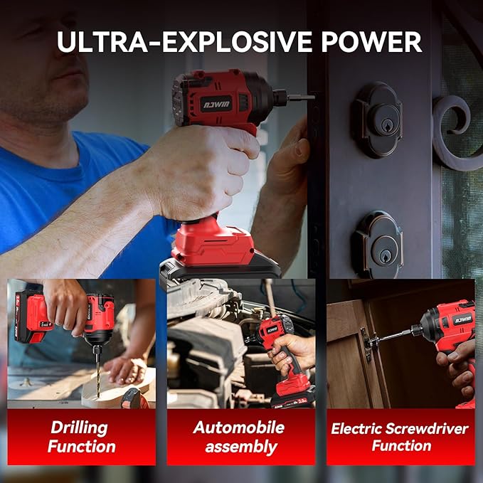 NAWIN Cordless Impact Driver Kit 20V Max Torque 240Nm竊?77ft-lbs竊덳igh Rotation Electric Impact Driver Brushless Motor Continuously Variable Rechargeable 1/4" impact driver 2.0Ah Batteries