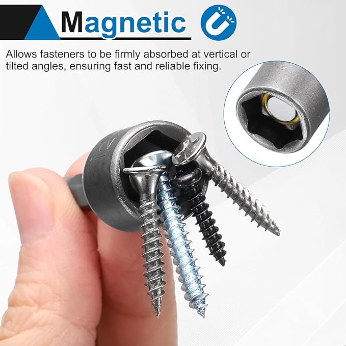 HARFINGTON 5pcs Nut Driver Drill Bit 6mm Metric Socket 1/4" Hex Shank 5.91" (150mm) Long Magnetic 6-Point Sockets Quick Change CR-V Steel Bolt Setters for Power Drill Drivers