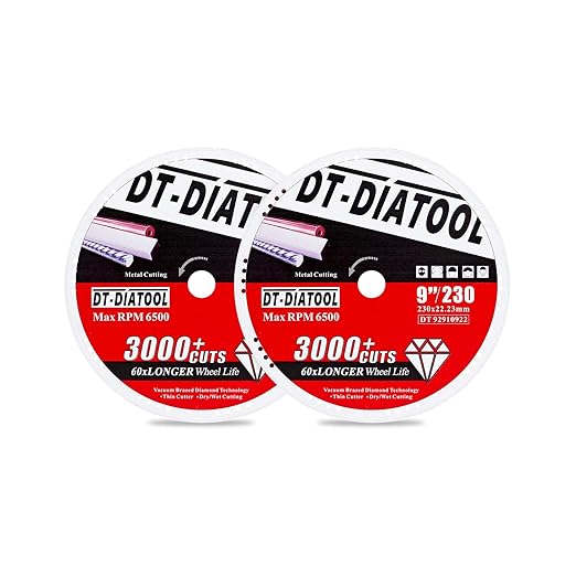 DT-DIATOOL Diamond Cut Off Wheels 9 x 7/8" for Steel Iron Rebar Metal Cutting Blades for Angle Grinder(2-Pack)