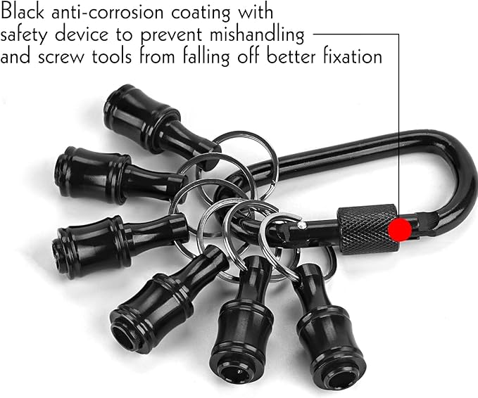 LUEXBOX 1/4 Inch Bit Holder Keychain, Hex Screwdriver Bits Holder Extension Bar, Quick Change Screw Bit Holder for Most Electric, Hand-held Screwdrivers and Drill Bits (A: Black 12pack)