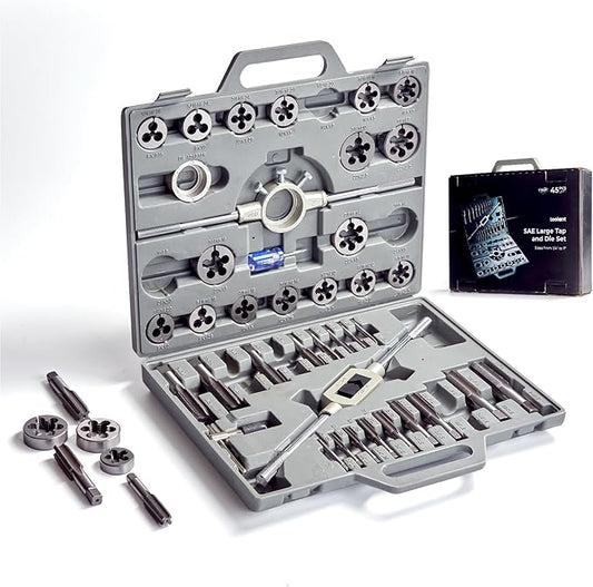 toolant 45pcs SAE Tap and Die Set, 1/4"-1" Large Threading Set with Round Dies for Cutting and Rethreading Internal and External Threads