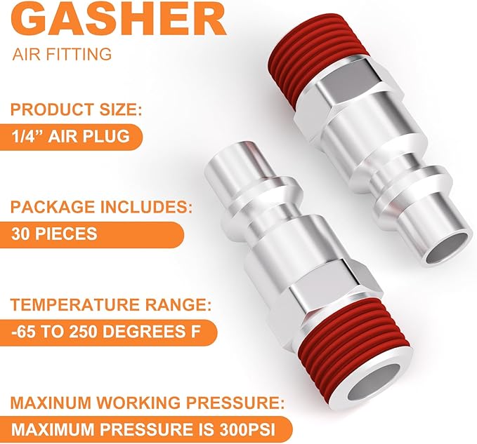 GASHER 3/8 Inch Body Size, M-Type Plug, 3/8 Inch Male Pneumatic Plugs(10-Pack)