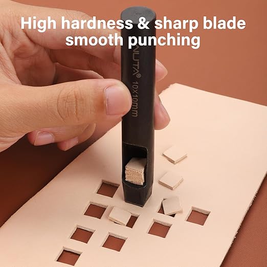 WUTA Square Leather Hole Punch,5PCS Steel Hollow Punch Tool Set for Belt,Watch Band,Leather Crafting（2mm+5mm+8mm+12mm+20mm ）