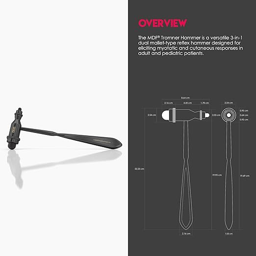 MDF Instruments, Tromner Neurological Reflex Hammer with Pointed Tip Handle for Cutaneous and Superficial Responses - Free-Parts-for-Life (MDF555) (All Black (Blackout))