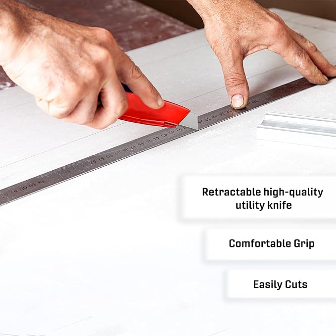 Canopus Heavy Duty Utility Knife with Utility and Hook Blades, All Metal Retractable Box Cutter, Carpet Knife, Shingle Cutter Roofing Knife, Combo Pack, Red, Made in USA