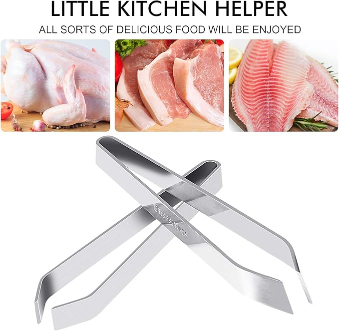 Fish Bone Tweezers, Professional Stainless Steel Flat and Slant Pliers Set for Kitchen Salmon Trout, 4 Pcs