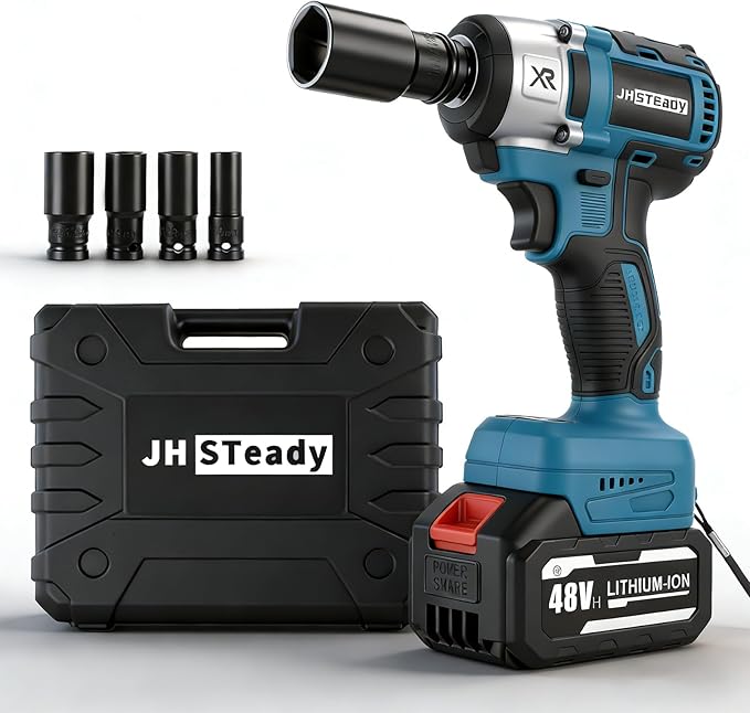 48V Cordless Impact Wrench, 1/2 Impact Gun, 4-Speed Brushless High Torque Impact Gun with LED Light, Precision Power Wrench
