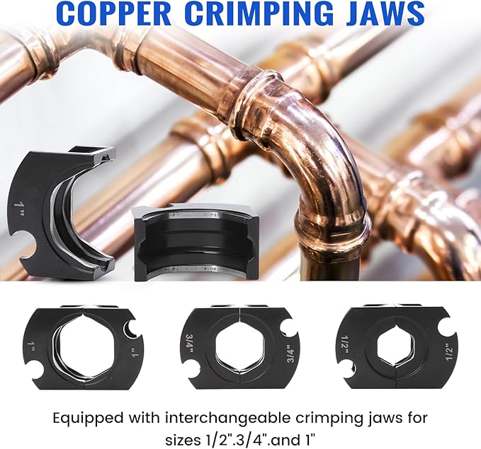Propress Tool, ProPress Tool for Copper Pipe with 1/2" 3/4" 1" Jaws, 360째 Rotating Head & Extendable Handle for Solderless Copper Fittings