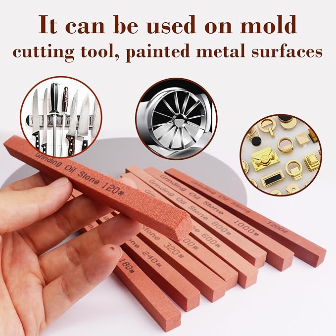 Sharpening Stone Set,9pcs Rectangular Sanding Sticks Knife Whetstone White Corundum Oil Stone for Knife,Most Bladed&Cutting Tool (5.9x0.39x0.39inch)