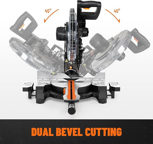DOVAMAN 12-Inch Dual-Bevel Miter Saw, Compound Sliding Miter Saw, Ambidextrous Operation, 3800RPM, 4.2 x 13in Cutting Capacity, Laser Guide, 0-45° Bevel & Miter Cut, 9 Positive Stops, 15-Amp Corded