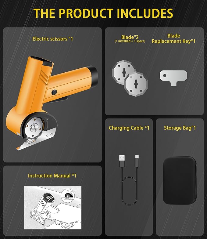 Cordless Electric Scissors 4-speed Adjustable with LED Smart Display, 4V Rechargeable Cardboard Cutter with Storage Box & 2 Blades, Electric box cutter for Cardboard Fabric Plastic Leather