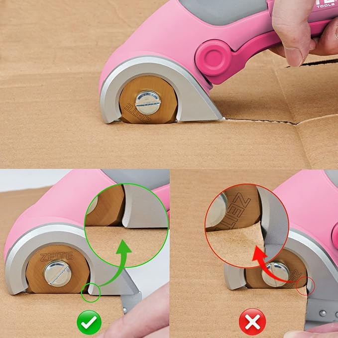ZEITE 4V Cordless Scissors,Electric Cardboard Box Cutter with Titanium Coated HSS Blades,Stocking Stuffers for Men Gifts Christmas,Storage Case,Pink