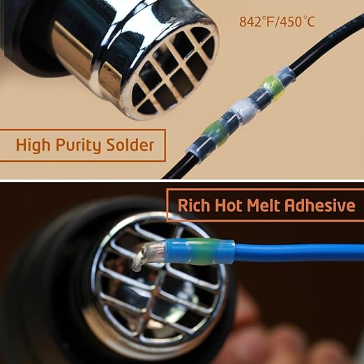 160 Pcs Solder Seal Wire Connectors Kit, Electrical Connectors Heat Shrink Wire Connectors Waterproof Electrical Cable Butt Terminals for Marine Automotive Trailer RV Boat Truck Wiring
