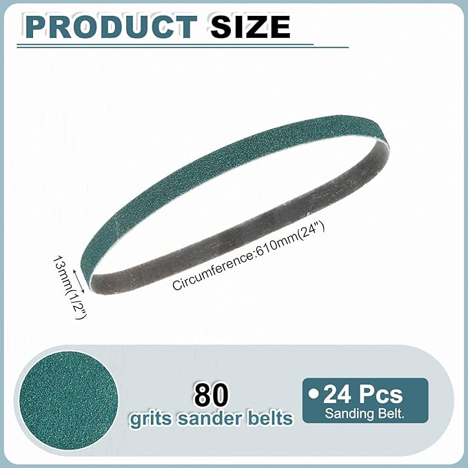 HARFINGTON 1/2 x 24 Inch Sanding Belts, 24 Pcs 80 Grit Zirconia Abrasive Belt Sander File Belt for Woodworking, Metal Polishing, Knife Sharpener