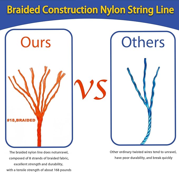 Mason Line String with Handle Twisted,580Ft #18 Braided Construction Nylon String Line,with Built in Level & Storage Bag,for Masonry (Fluorescent Orange)