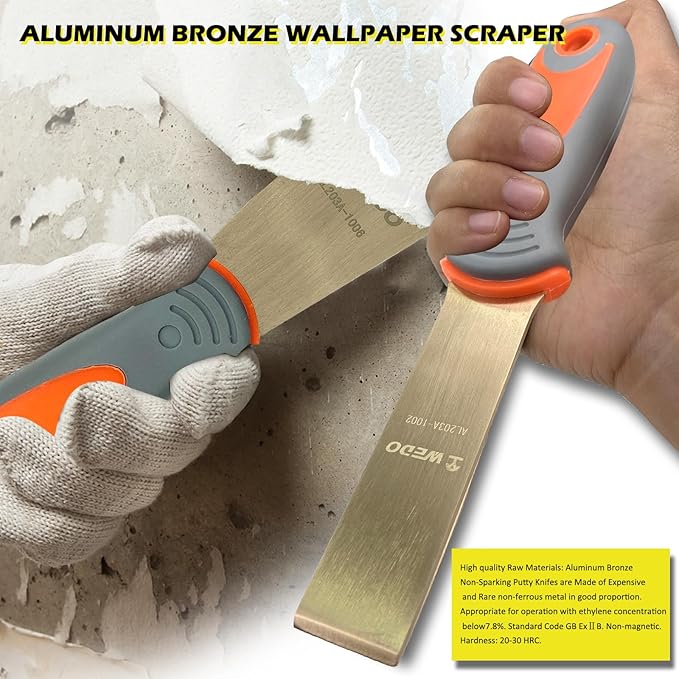 WEDO Non-Sparking Putty Knife 25mm(1??, Stiff Spark-free Safety Scraper Painter, Die-Forged, Corrosion Resistant, DIN Standard, Aluminum Bronze, 8??Length