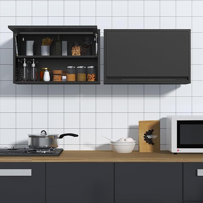 Coolsun Metal Wall Cabinet, Garage Wall Cabinet with Up-Flip Door, 19.7" H Wall Mounted Metal Storage Cabinet for Kitchen,Garage,Basement,Ware House Assembly Required (Black 19.7" H)