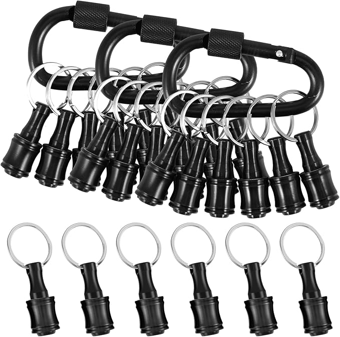 18Pcs Keychain Bit Holder 1/4inch Hex Shaft Screwdriver Bit Holder Portable Extension Bar Keychain Screw Adapter Aluminum Alloy Drill Extension Bit Holder with 3 Carabiner for Screw Driver