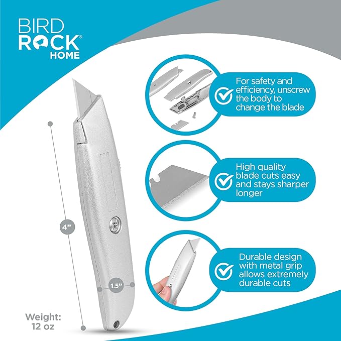 Internet's Best Classic Utility Knife - Set of 20 - Retractable Razor Knife Set - Extra Blade Refills - Box Cutter Locking Razor Knife - Full Metal Body - Silver