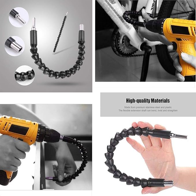 Flexible Drill Bit Extension, Bendable Drill Extension11.6inch, Manual 90째 Right Angle, 1/4 Flexible Extension for Drill, Adaptor Hex Flexible Screwdriver Extension Black (12PCS)