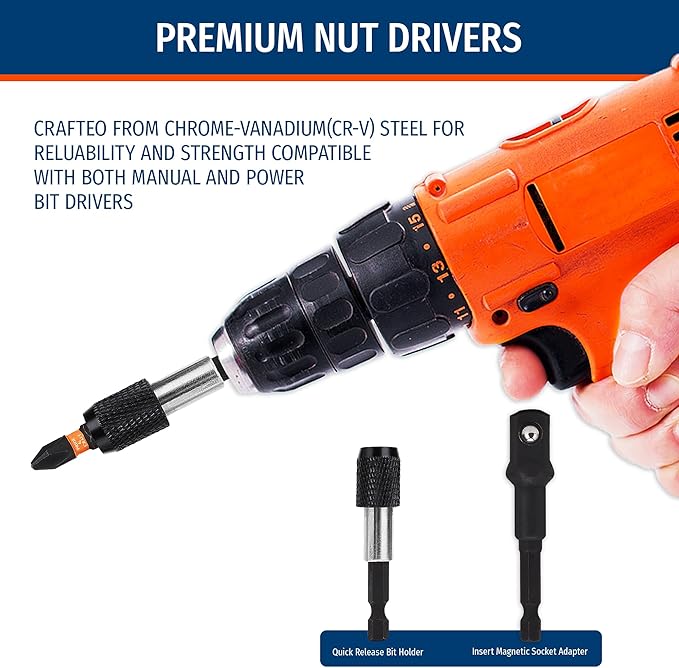 PRIDE&CRAFT 42 Pieces Impact Driver Bit Set, Magnetic Nut Driver Set - S2 Steel Screwdriver Bit Set, Bits for Impact Driver, Nut Driver Set Magnetic for Power Drills Tools Set