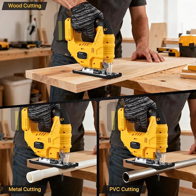 Jig Saw with De-walt 20v Battery,Cordless Jigsaw with 7 Speed Variable Up to 3200RPM, LED Light, 45° Bevel Cuts,3 Orbital Settings for Straight/Curve/Bevel/Circle Cutting(Battery Not Included)
