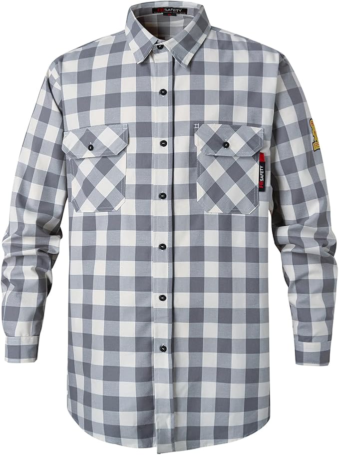SKSAFETY 7oz FR Shirts for Men, Welding Shirt Hi Vis Flame Resistant 100% Cotton Fire Retardant Longsleeve Shirt CAT2