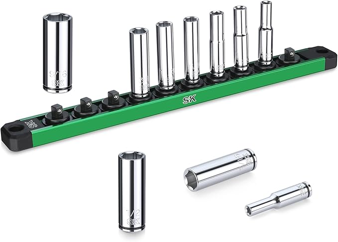 SK 1/4" Drive Socket Set, Deep SAE Sockets, 10-Piece 3/16" to 9/16 ", SuperKrome Finish, Premium CR-V Construction, with Aluminum Socket Organizer