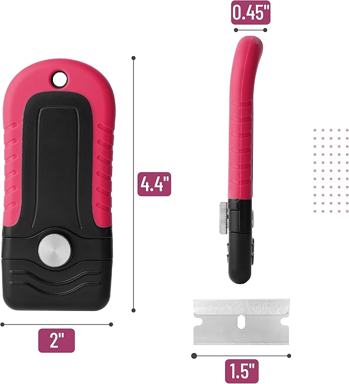 Bates- Razor Blade Scraper, Pink, Locking Razor Scraper Set with 10 Extra Stainless Steel Blades, Window Scraper, Scraper Tool, Glass Scraper, Scraper Blades, Paint Scraper Blade Scraper for Cleaning