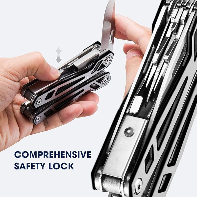 Christmas Gifts for Men Him Dad, BIBURY Multitool with Pocket Knife, 21-in-1 Stainless Steel Pliers with Screwdriver, Safety Locking Multi tools with EDC Knife for Survival, Camping, Fishing, Repair