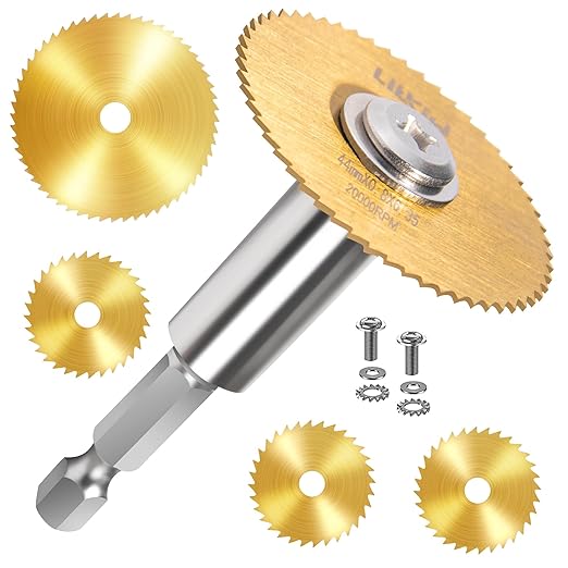 1/4-Inch Hex Shank with 4PCS Rotary Drill Saw Blades(Titanium Coating),HSS Saw Disc Wheel Cutting Blades for Drills Rotary Tools