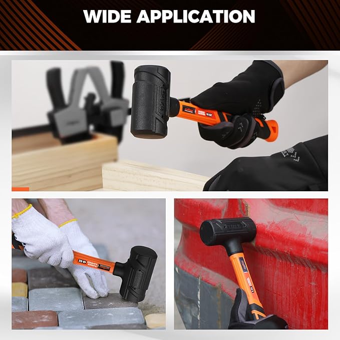 HORUSDY 4-Piece Dead Blow Hammer Set (0.5lb, 1lb, 2lb, 3lb) – One-Piece Molded Body, Steel Shot Filled, No Rebound, Non-Spark, Non-Slip Grip, for Auto, Carpentry & Tile Work