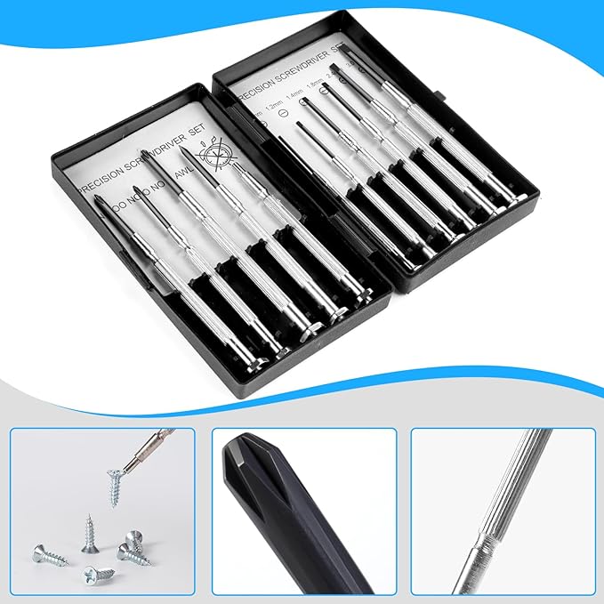 11 Pcs Small Precision Screwdriver Set, Tiny Screwdriver Set, Mini Screw Driver Kit with Slotted and Phillips Heads, Ideal for Watch, Eyeglasses, Toys, Electronics, Computer Repair