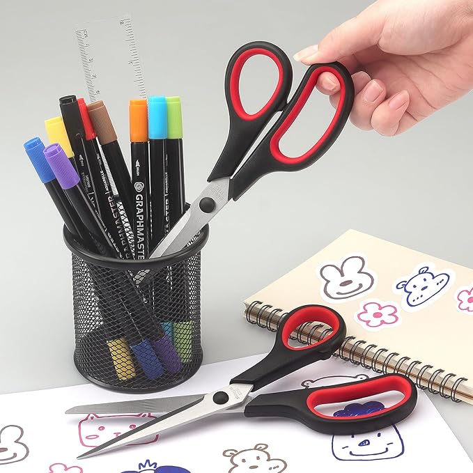 All Purpose Scissors with Stainless Steel Blades, High Performance Cutting, Ergonomic and Comfort Handles, Perfect for Office Home School Art Crafts, 8.5 Inch, 2 PCS