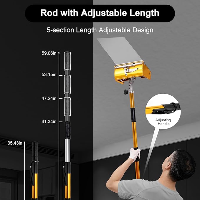 Drywall Flat Finishing Box Tool, Aluminum Drywall Taping Flat Finishing Polishing Tool with Adjustable Rod 2.95ft to 4.92ft for Plasterboard Wallboard Sheetrock Finishing