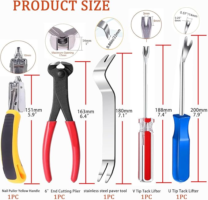 5pcs Upholstery Staple Remover Tool with Nail Puller Pliers Tack Puller Staple Puller, Nail Remover Tool for Furniture Floor Carpet Wall Wooden Case Photo Frame竊똝ipper Package.